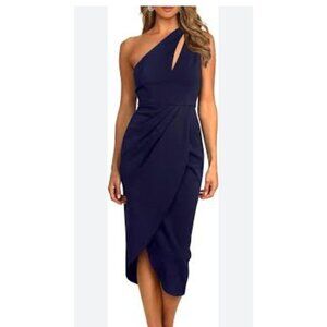 Pretty Garden Womens One Shoulder Ruched Bodycon Dress Navy Large Party Cocktail